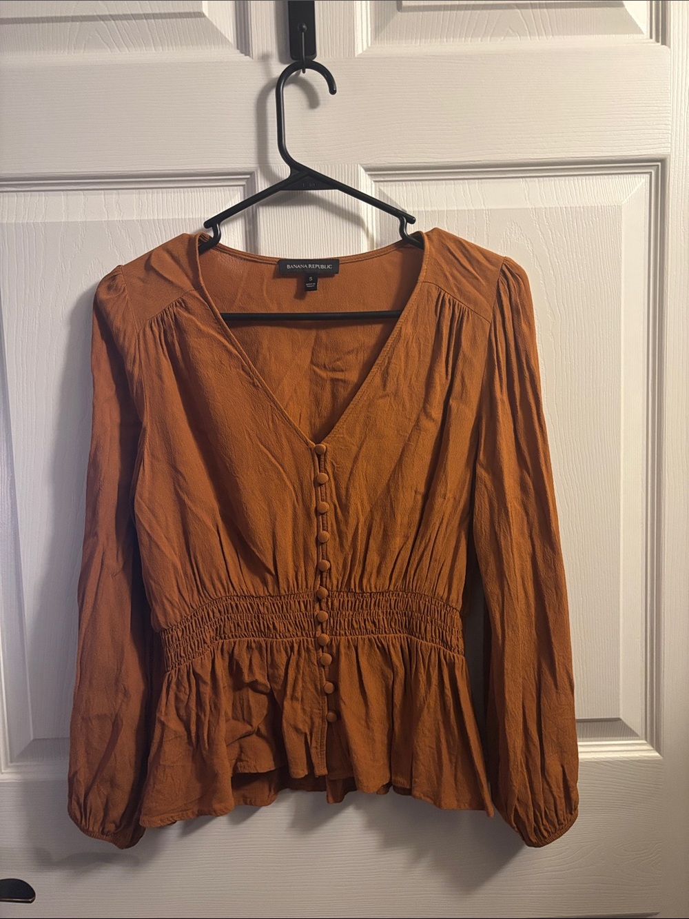 Banana Republic Rust Orange Button-Front Peplum Blouse
